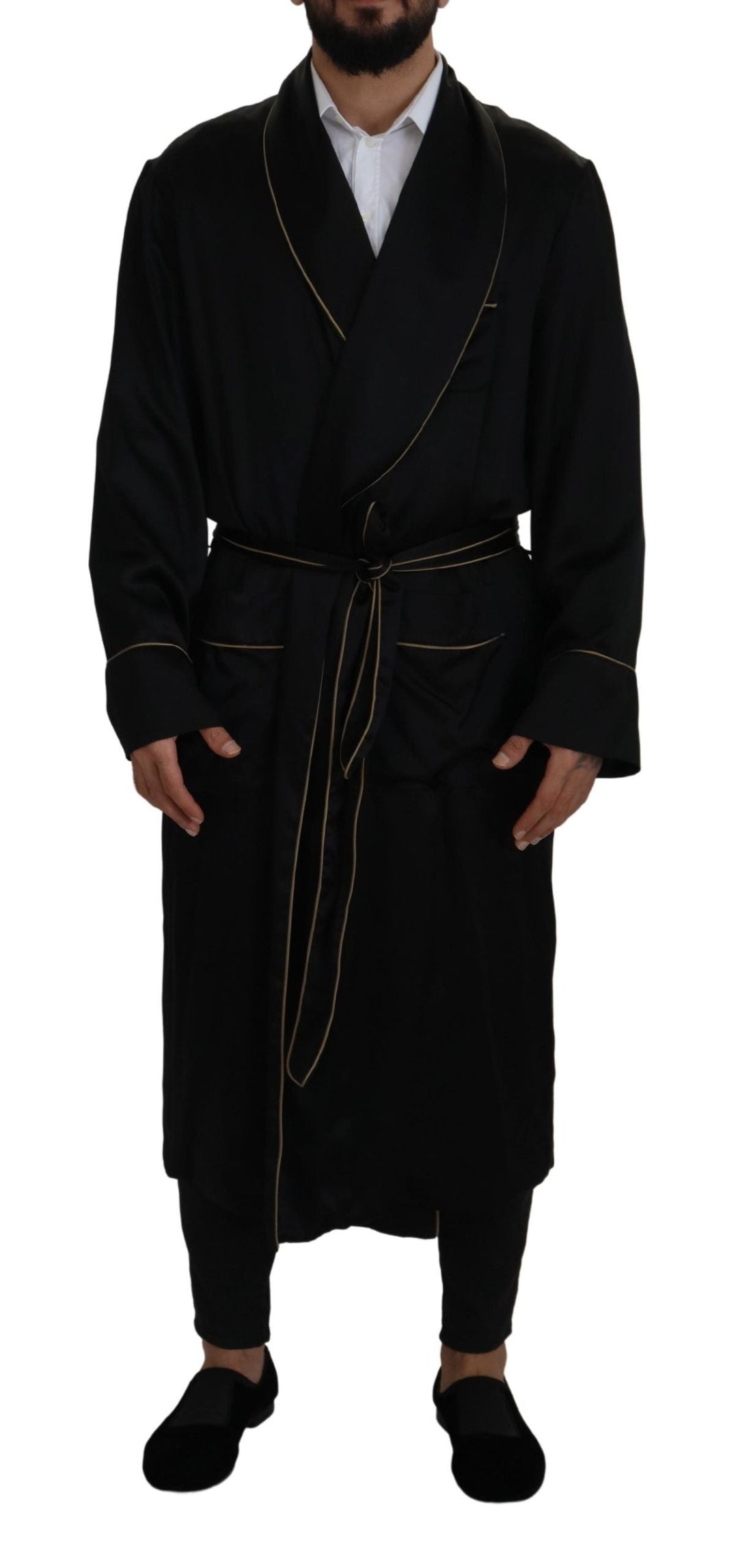 Men’s Dolce & Gabbana Black 100% Silk Robe Coat Wrap Jacket