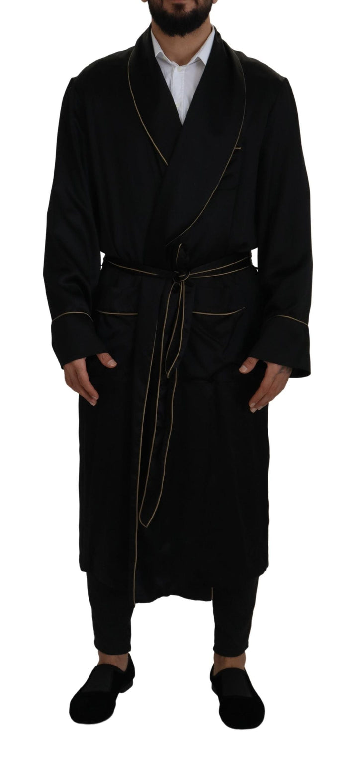 Men’s Dolce &amp; Gabbana Black 100% Silk Robe Coat Wrap Jacket