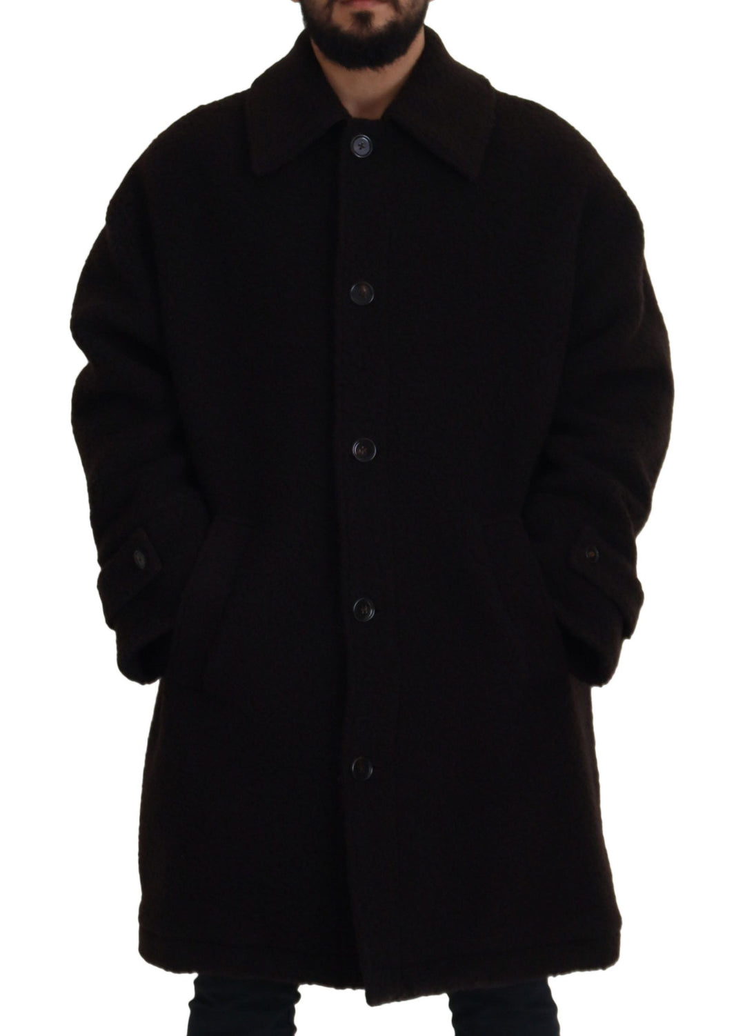 Men’s Dolce &amp; Gabbana Black Alpaca Button Down Trench Coat Jacket