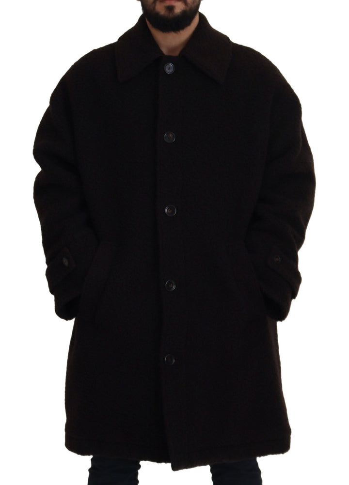 Men’s Dolce &amp; Gabbana Black Alpaca Button Down Trench Coat Jacket