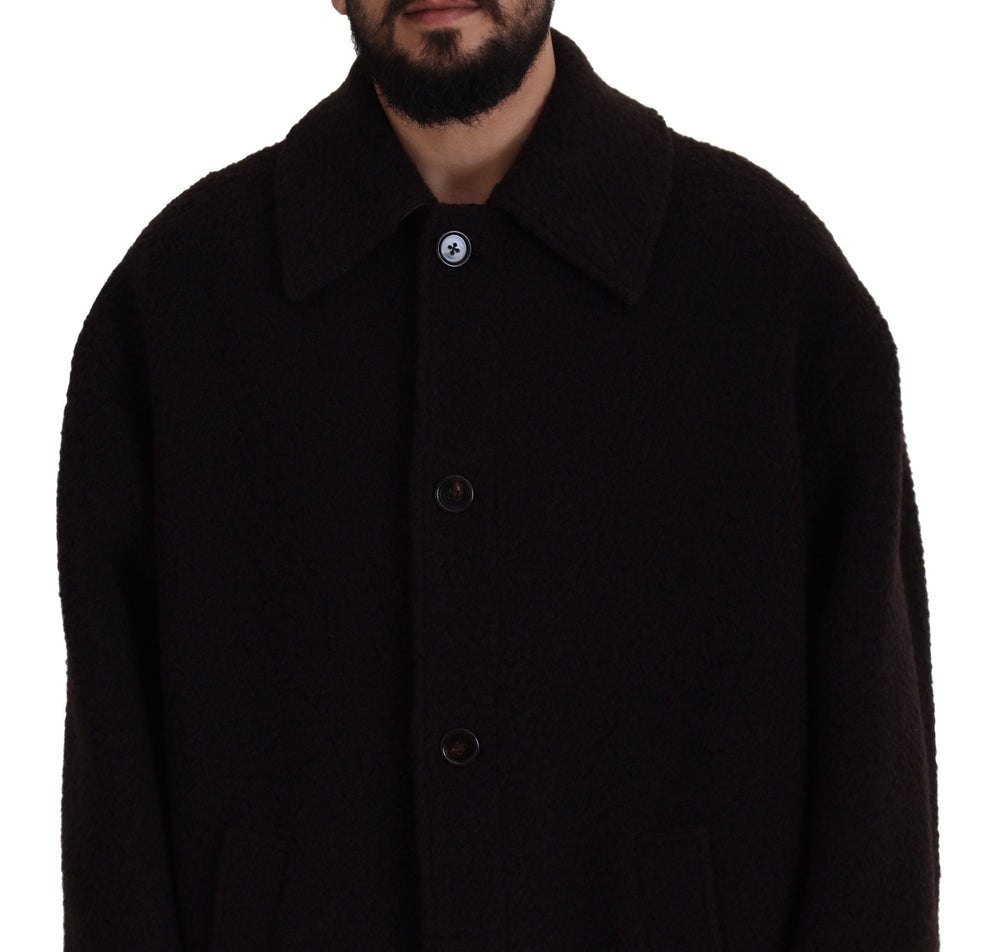 Men’s Dolce & Gabbana Black Alpaca Button Down Trench Coat Jacket