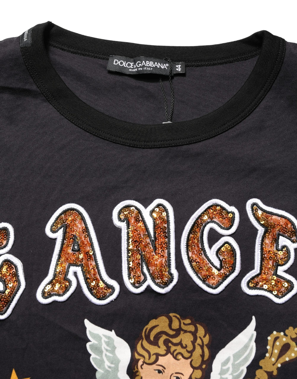 Dolce & Gabbana Black Angel Print Cotton Crew Neck T-shirt