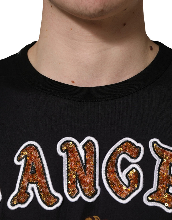 Dolce &amp; Gabbana Black Angel Print Cotton Crew Neck T-shirt