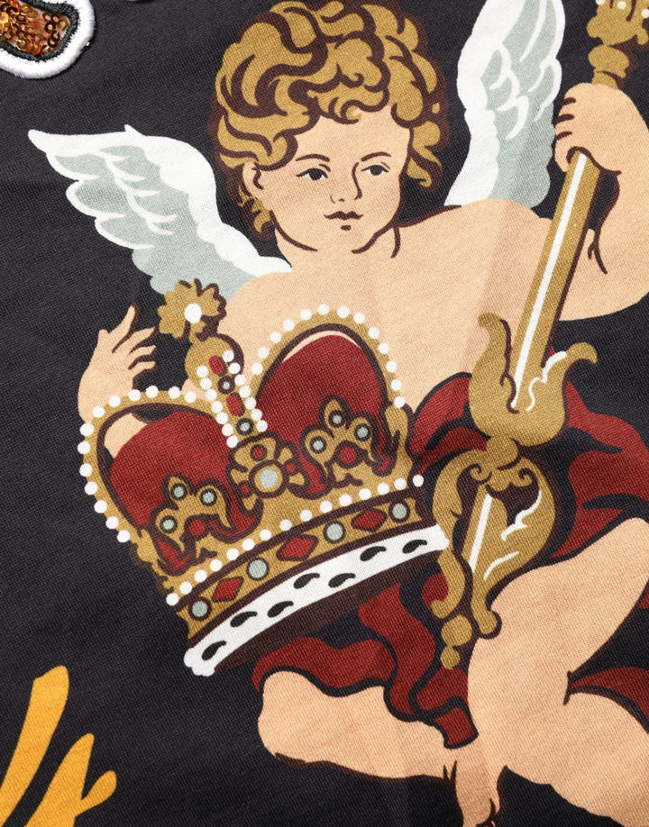 Dolce &amp; Gabbana Black Angel Print Cotton Crew Neck T-shirt