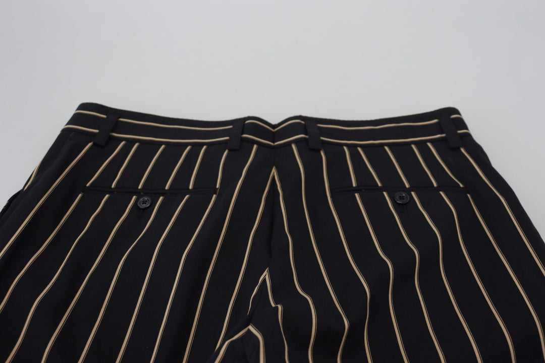 Men’s Dolce &amp; Gabbana Black Beige Striped Cotton Stretch Pants