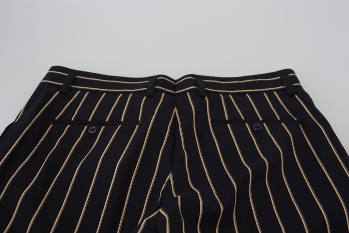Men’s Dolce &amp; Gabbana Black Beige Striped Cotton Stretch Pants