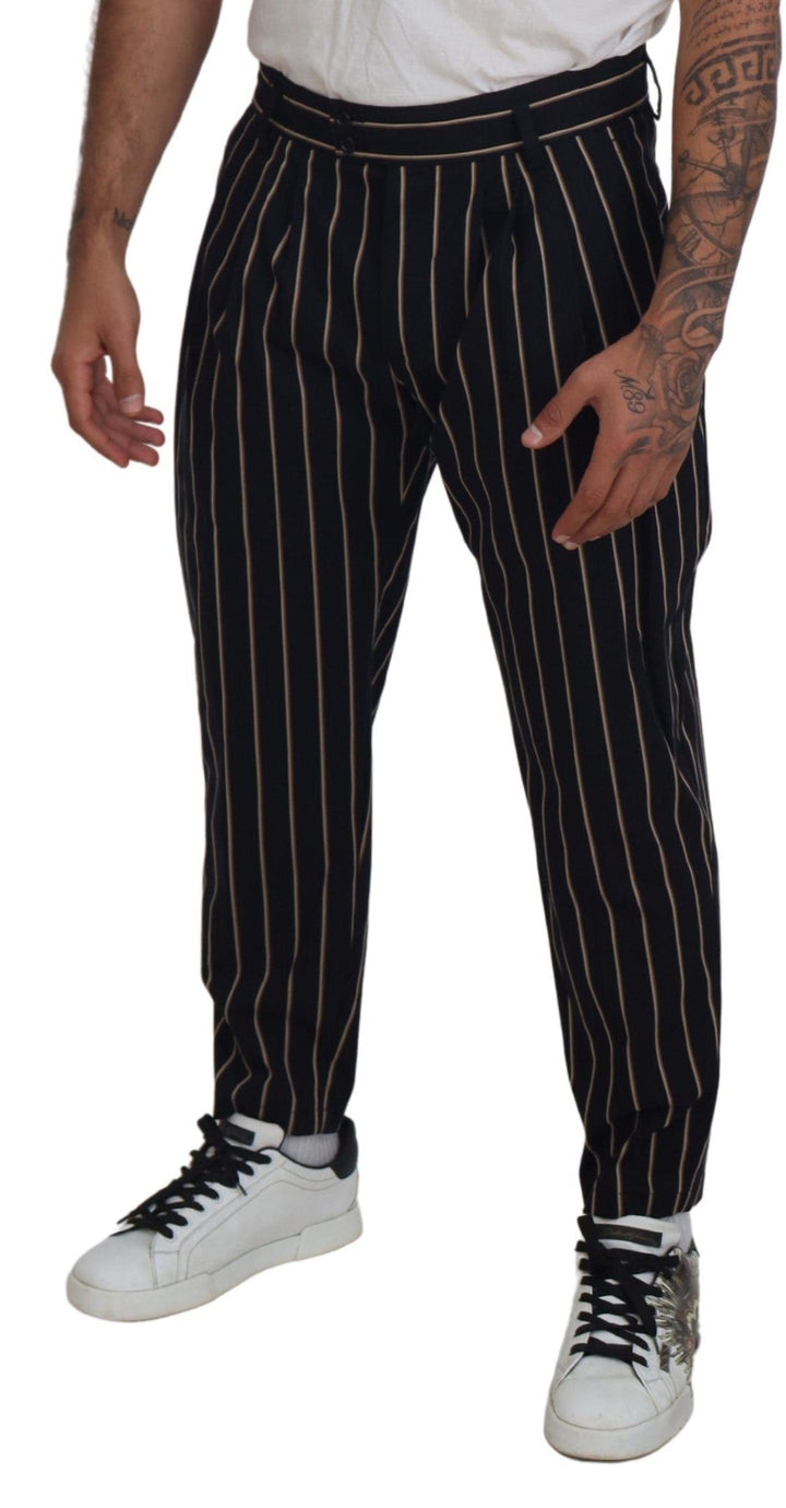Men’s Dolce &amp; Gabbana Black Beige Striped Cotton Stretch Pants