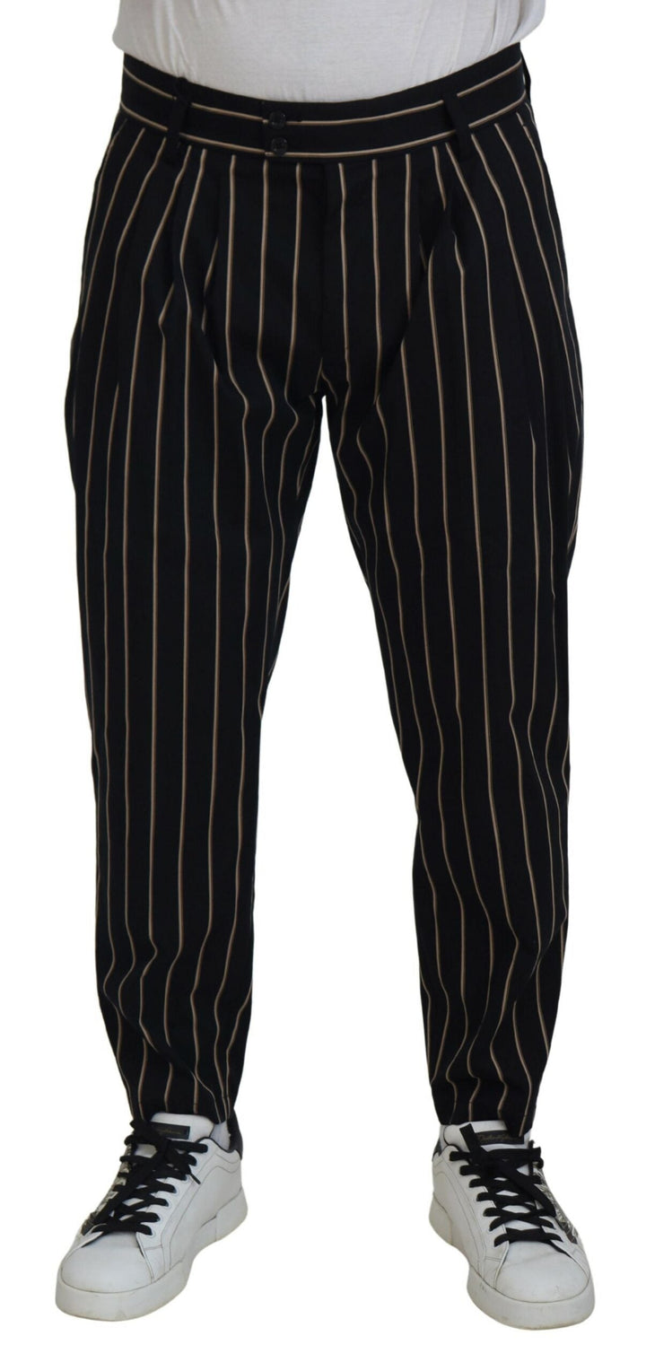 Men’s Dolce &amp; Gabbana Black Beige Striped Cotton Stretch Pants