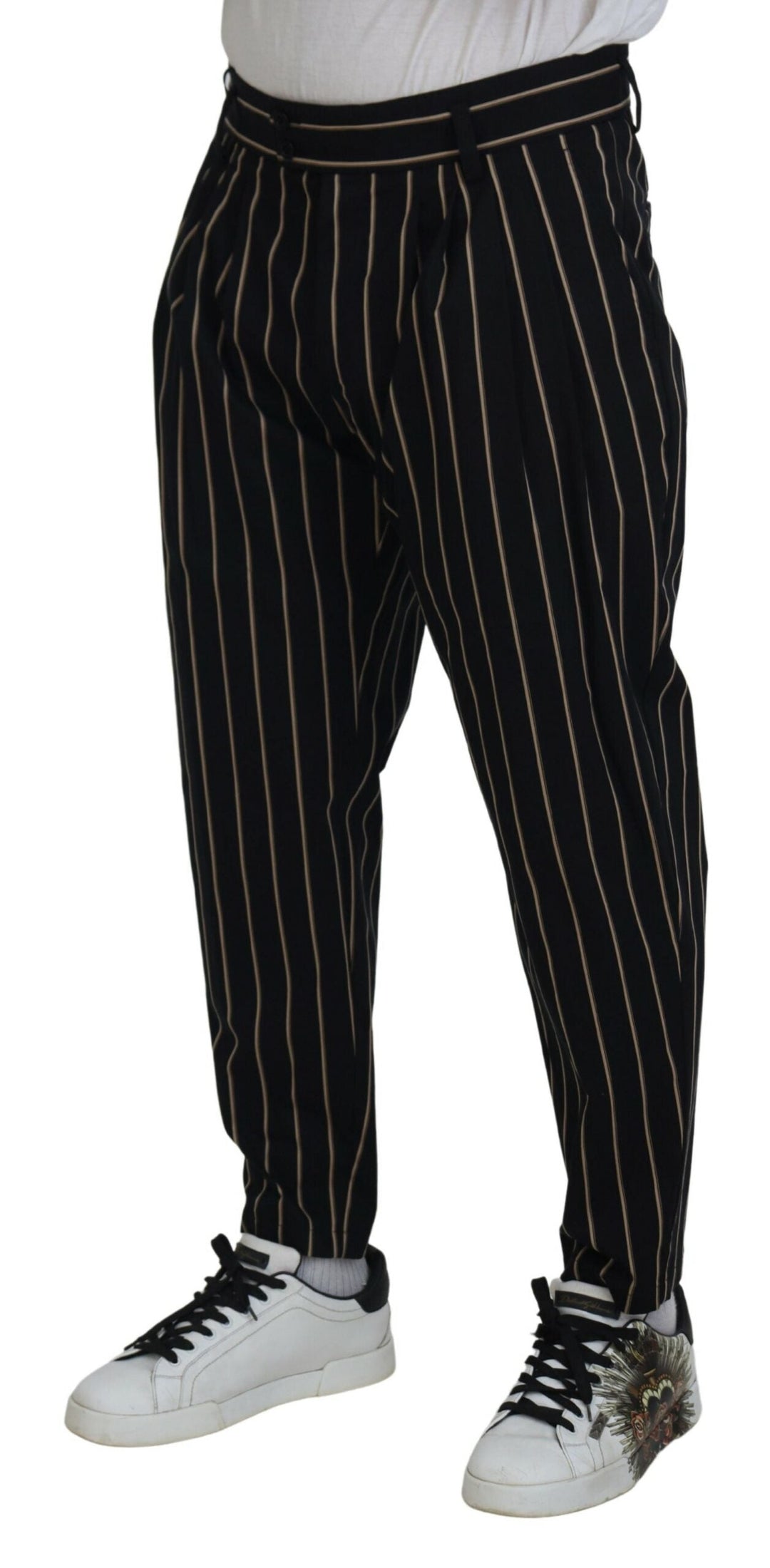 Men’s Dolce &amp; Gabbana Black Beige Striped Cotton Stretch Pants
