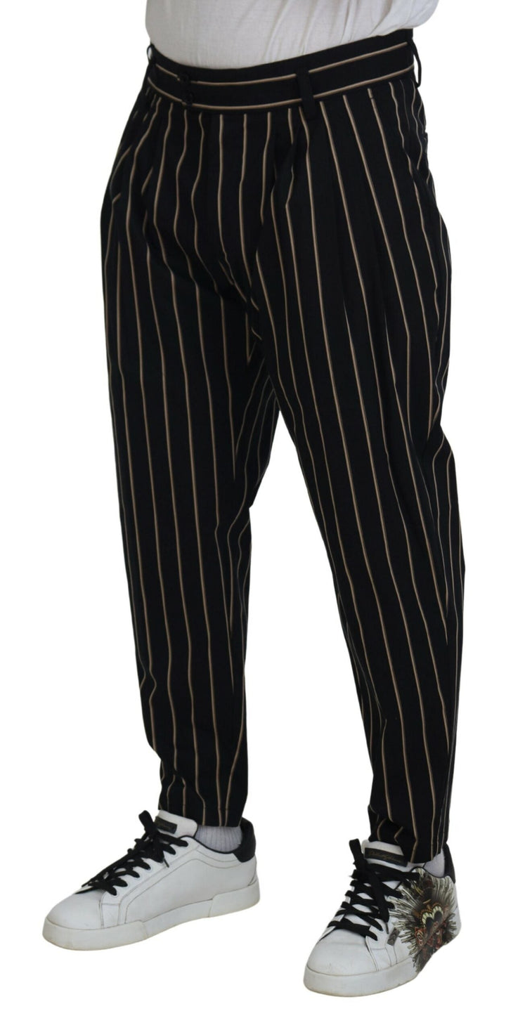 Men’s Dolce &amp; Gabbana Black Beige Striped Cotton Stretch Pants