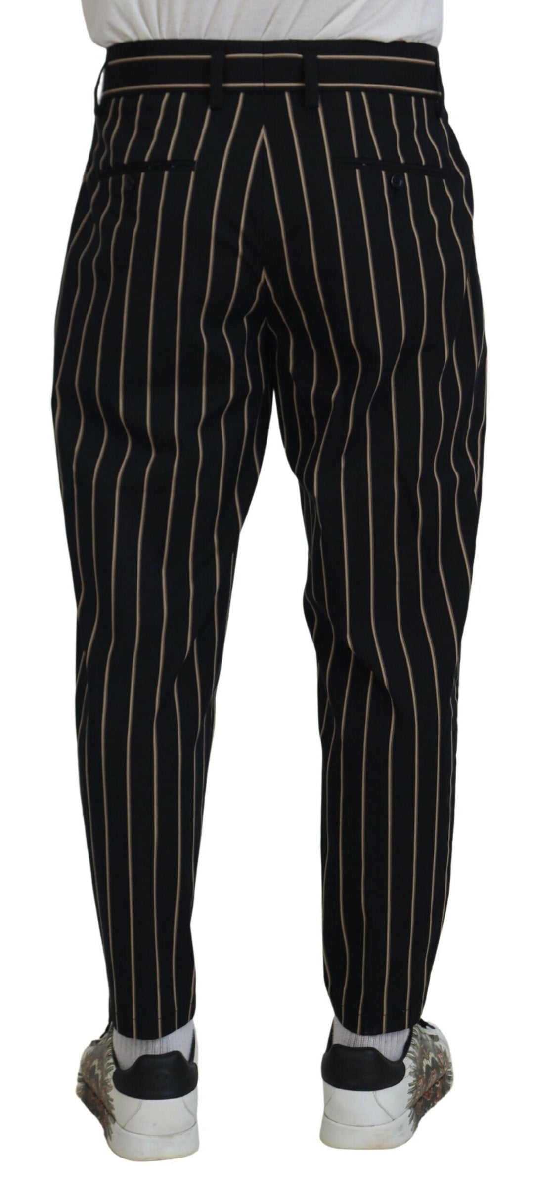 Men’s Dolce &amp; Gabbana Black Beige Striped Cotton Stretch Pants