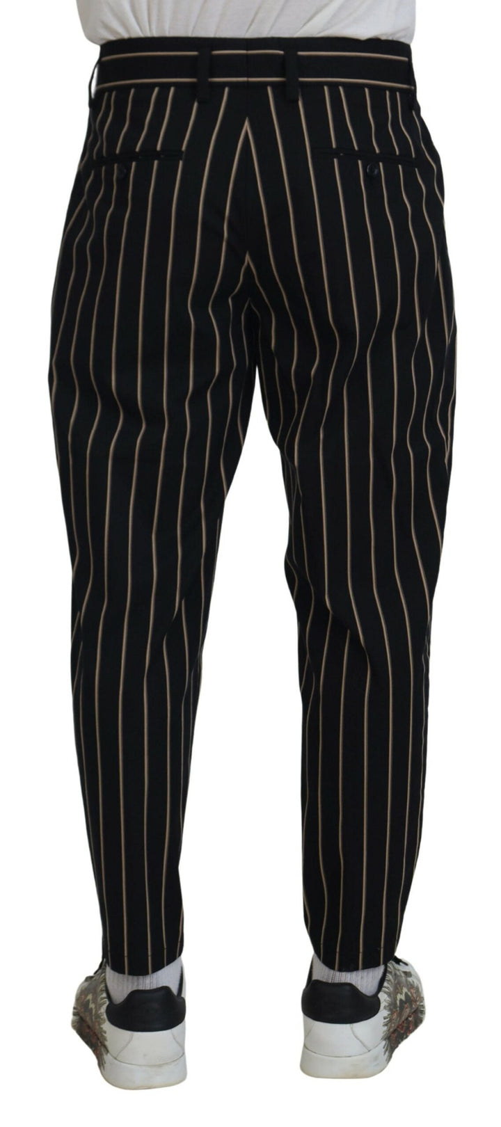 Men’s Dolce &amp; Gabbana Black Beige Striped Cotton Stretch Pants