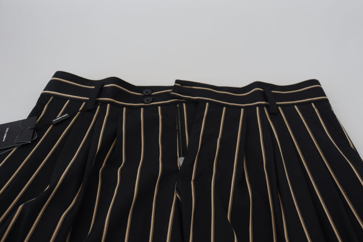 Men’s Dolce &amp; Gabbana Black Beige Striped Cotton Stretch Pants