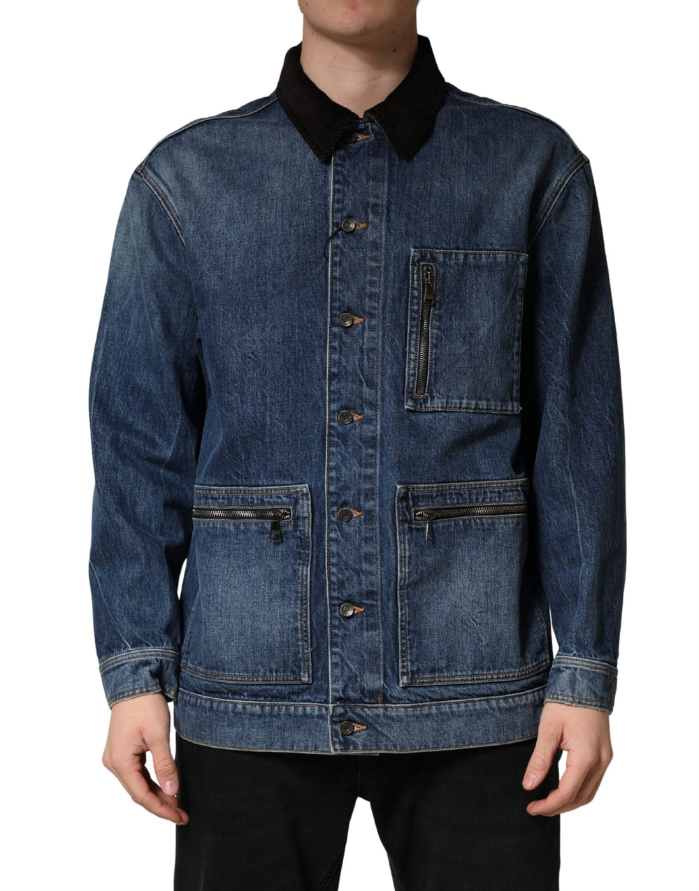 Men’s Dolce & Gabbana Black Blue Cotton Denim Blouson Men Jacket
