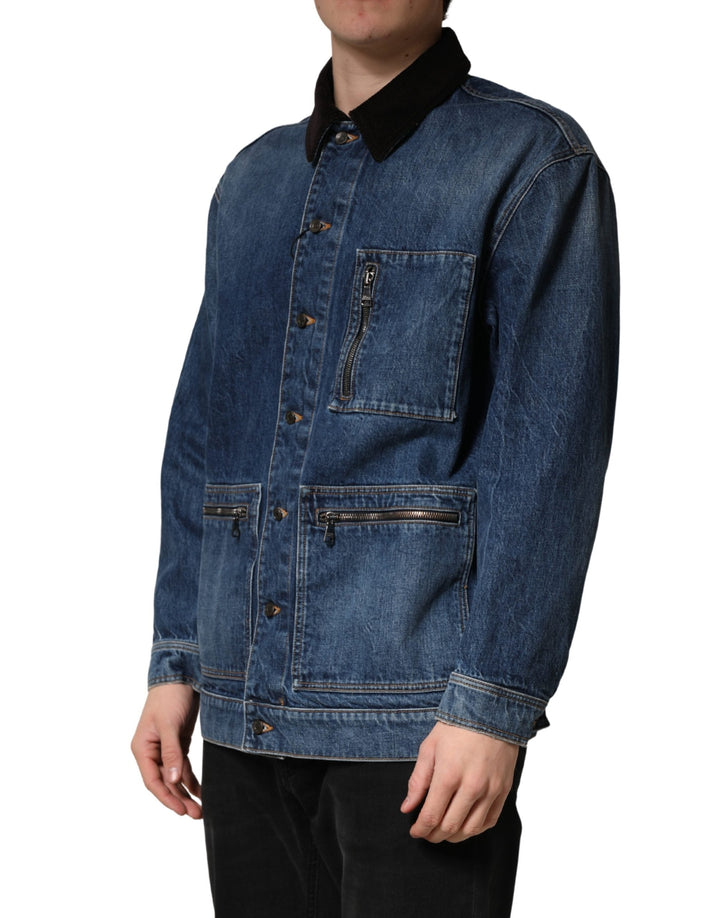 Men’s Dolce &amp; Gabbana Black Blue Cotton Denim Blouson Men Jacket