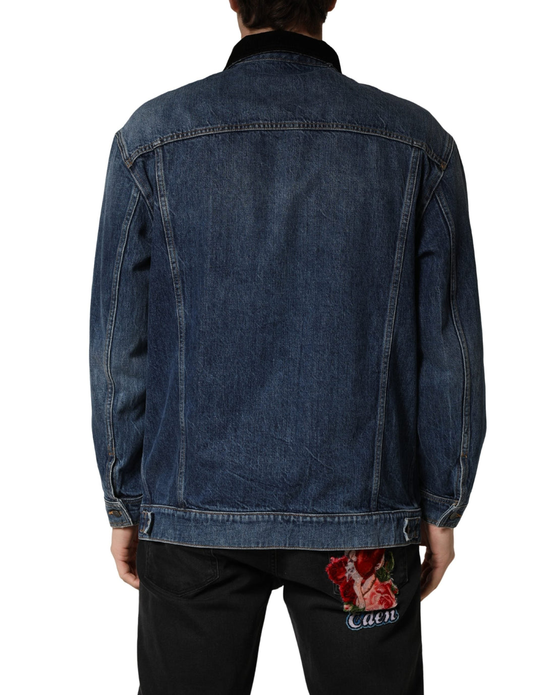 Men’s Dolce &amp; Gabbana Black Blue Cotton Denim Blouson Men Jacket