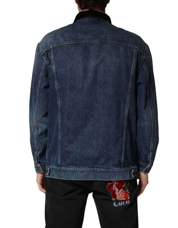 Men’s Dolce &amp; Gabbana Black Blue Cotton Denim Blouson Men Jacket
