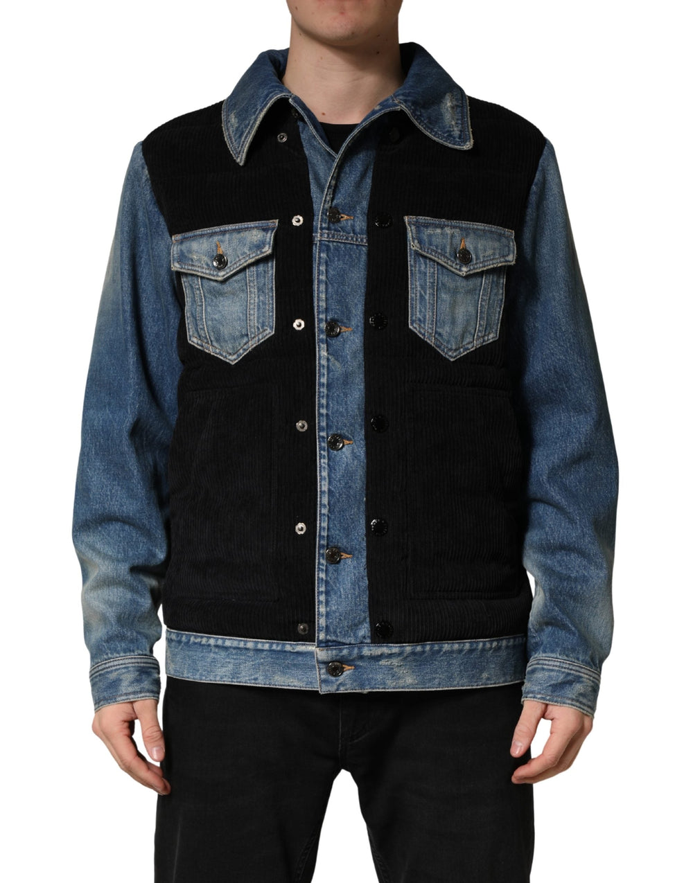 Men’s Dolce & Gabbana Black Blue Cotton Denim Blouson Men Jacket