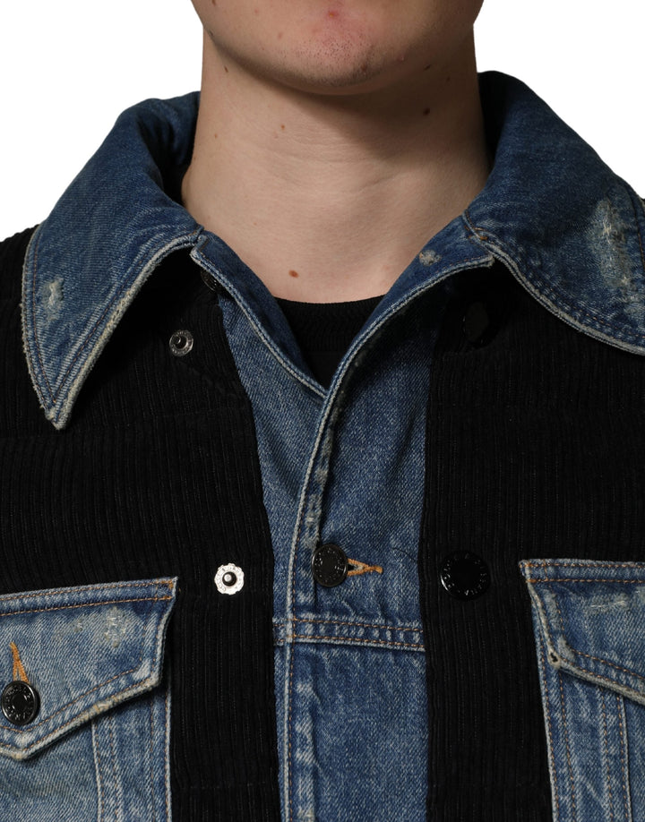 Men’s Dolce &amp; Gabbana Black Blue Cotton Denim Blouson Men Jacket