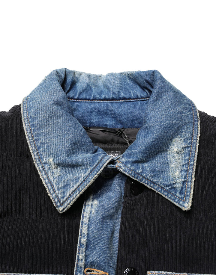 Men’s Dolce &amp; Gabbana Black Blue Cotton Denim Blouson Men Jacket
