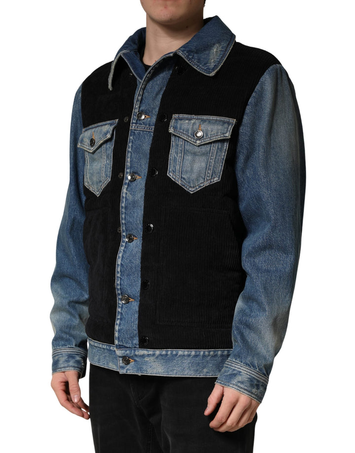 Men’s Dolce &amp; Gabbana Black Blue Cotton Denim Blouson Men Jacket
