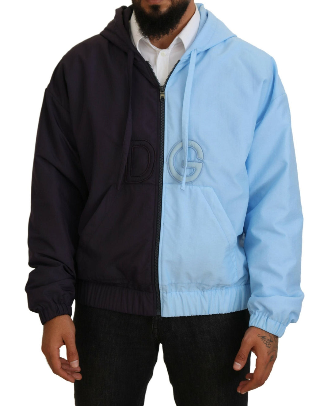 Men’s Dolce & Gabbana Black Blue Dg Hooded Full Zip Men Jacket