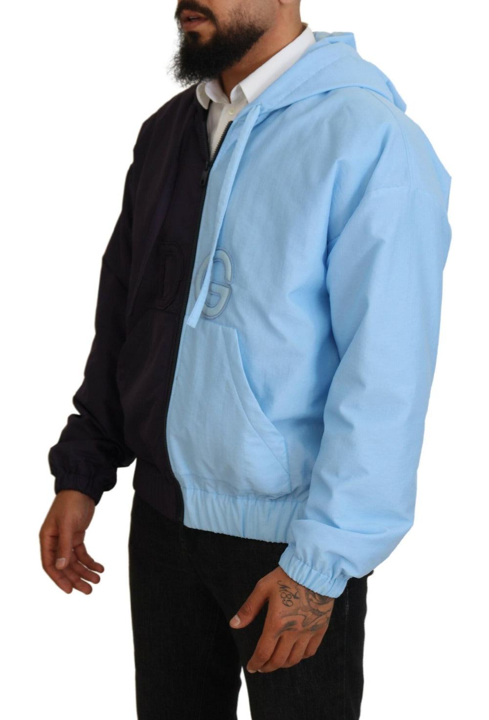 Men’s Dolce & Gabbana Black Blue Dg Hooded Full Zip Men Jacket