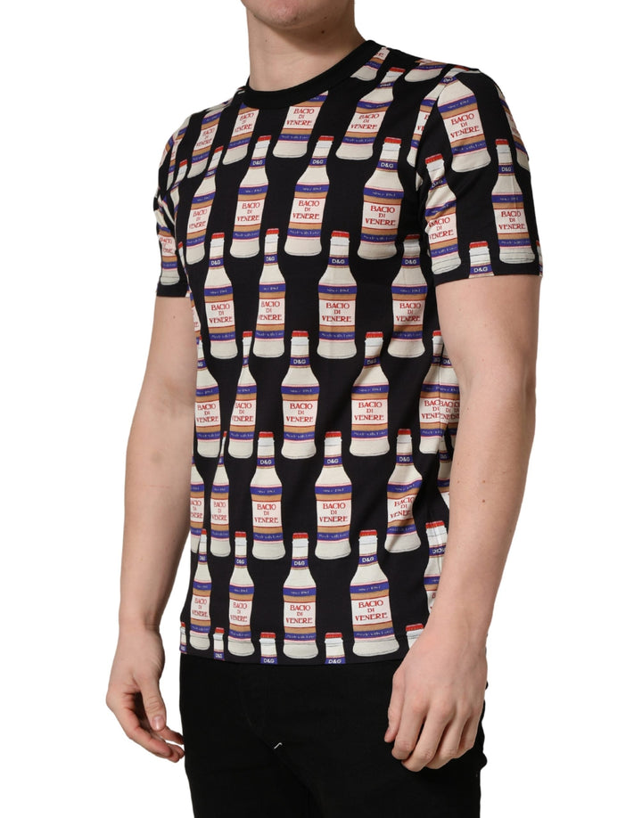 Dolce &amp; Gabbana Black Bottle Print Cotton Crew Neck T-shirt