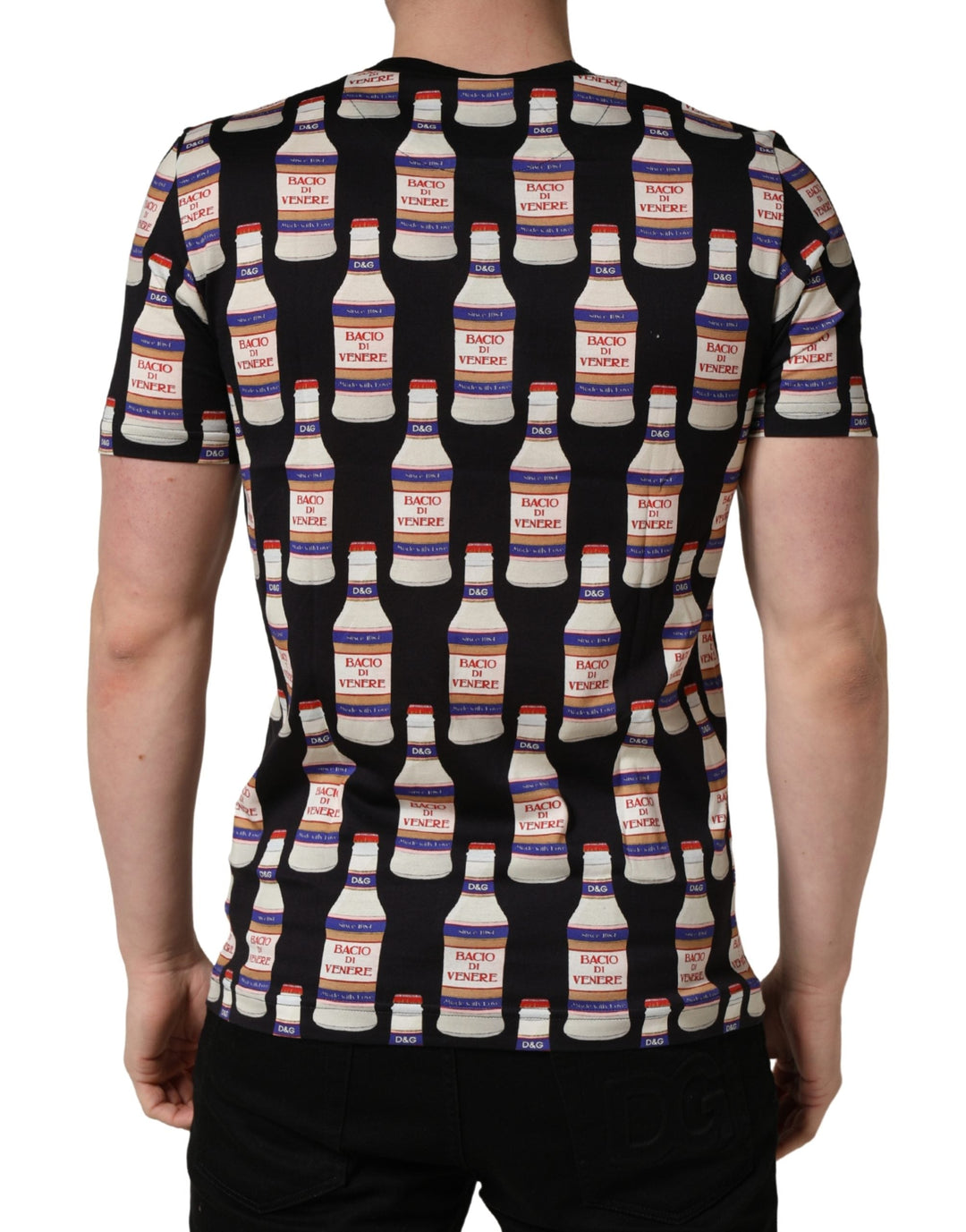 Dolce &amp; Gabbana Black Bottle Print Cotton Crew Neck T-shirt