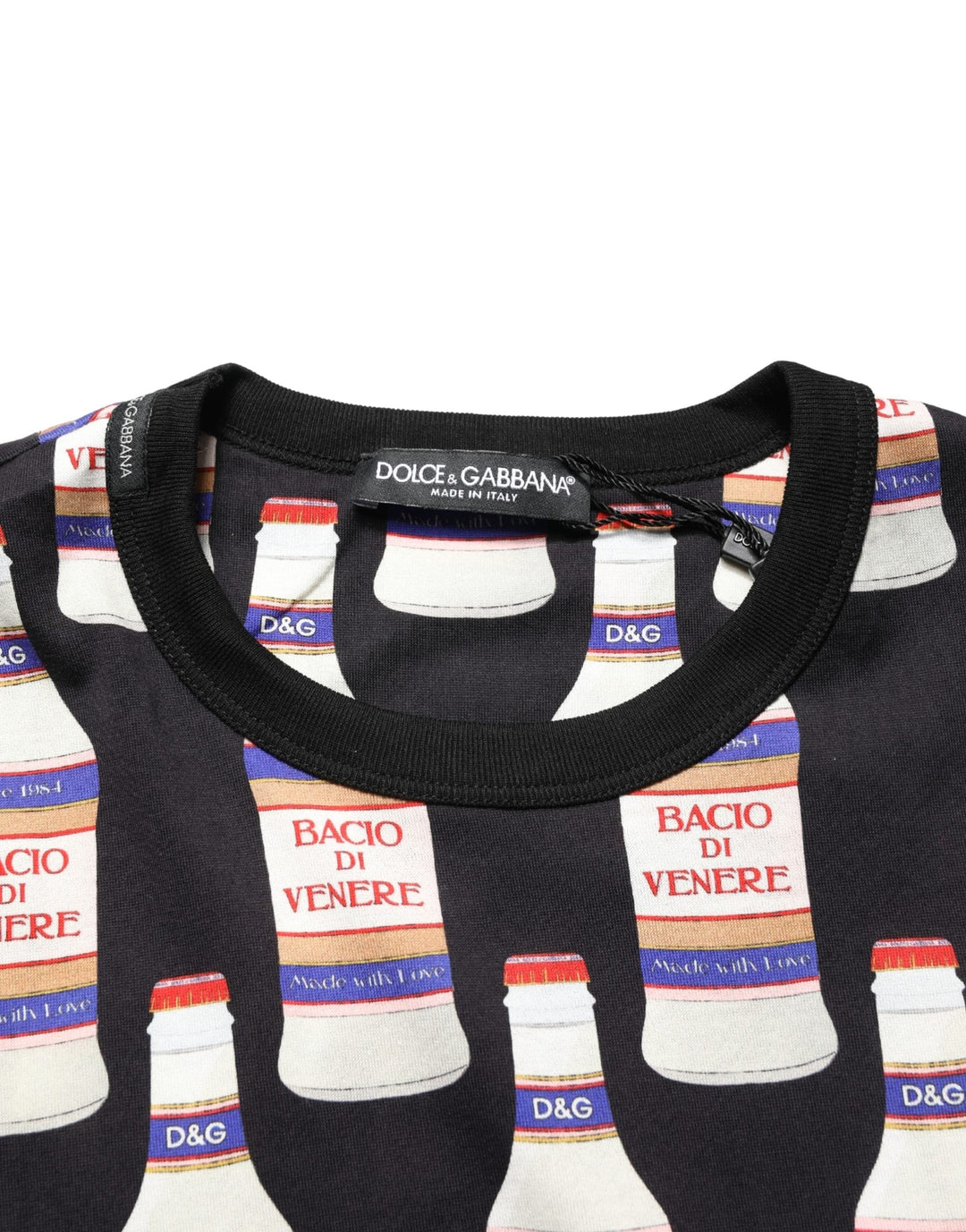 Dolce &amp; Gabbana Black Bottle Print Cotton Crew Neck T-shirt
