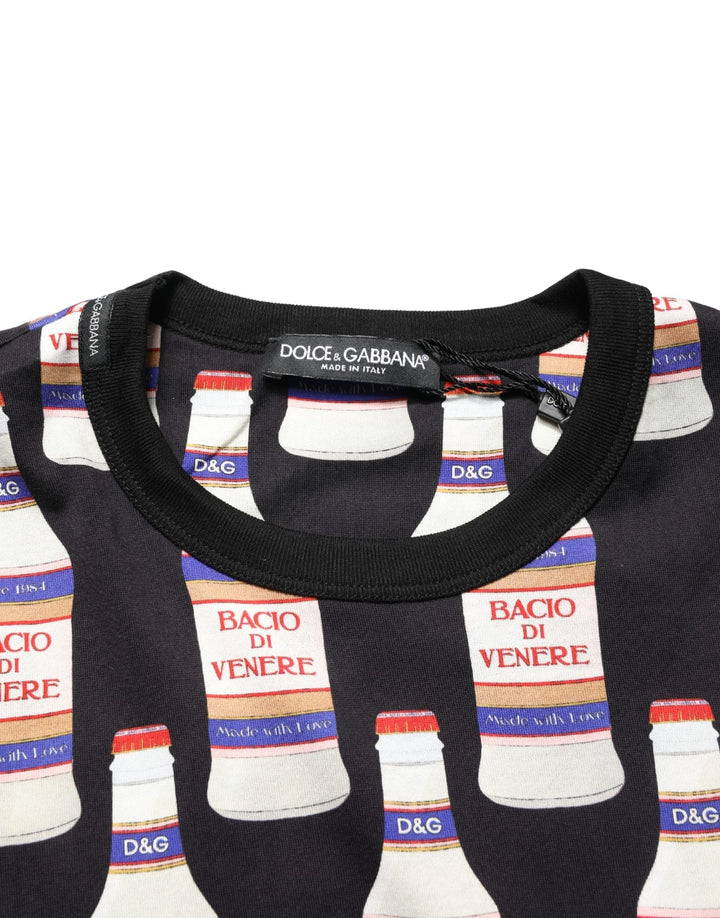 Dolce &amp; Gabbana Black Bottle Print Cotton Crew Neck T-shirt