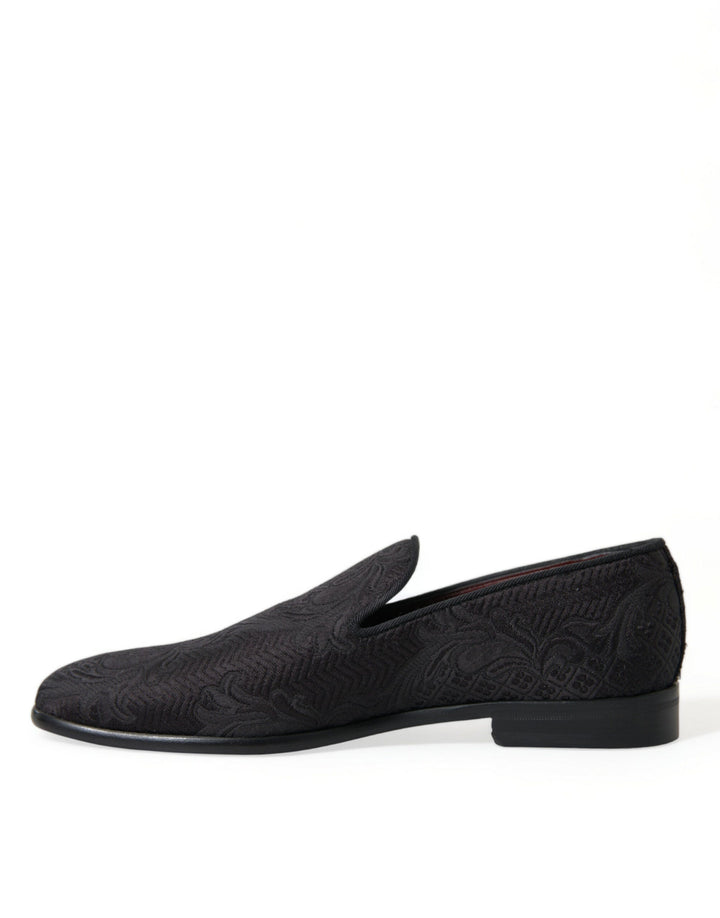Men’s Dolce &amp; Gabbana Black Brocade Men Slip on Loafer Dress Shoes