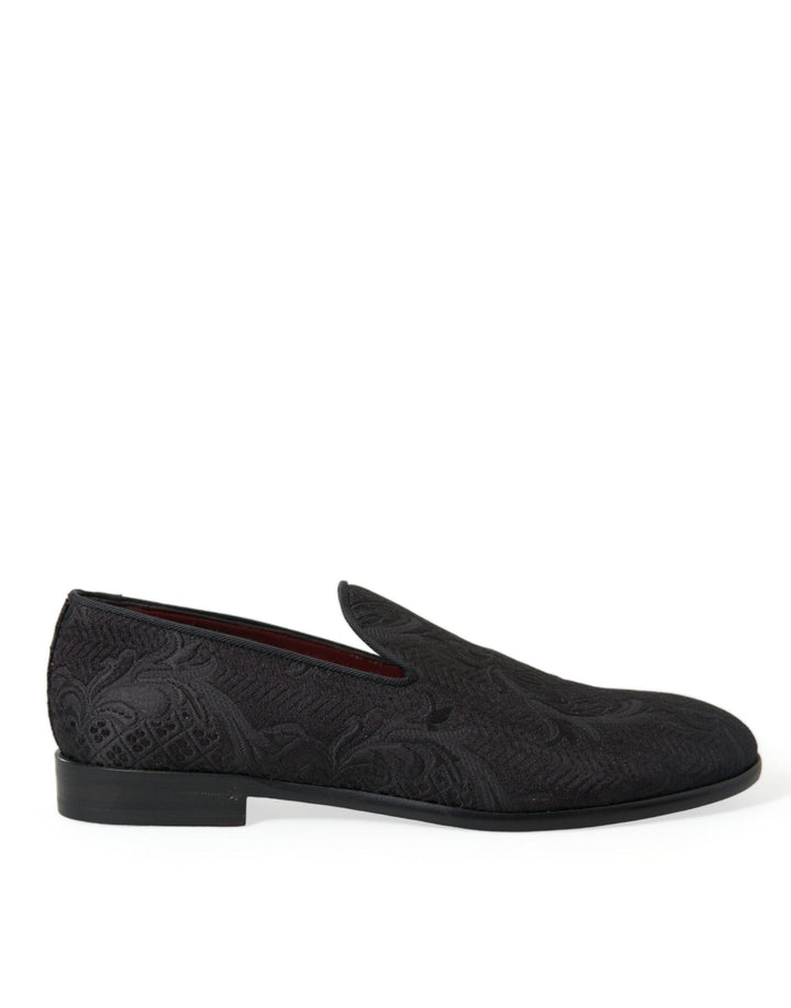 Men’s Dolce &amp; Gabbana Black Brocade Men Slip on Loafer Dress Shoes