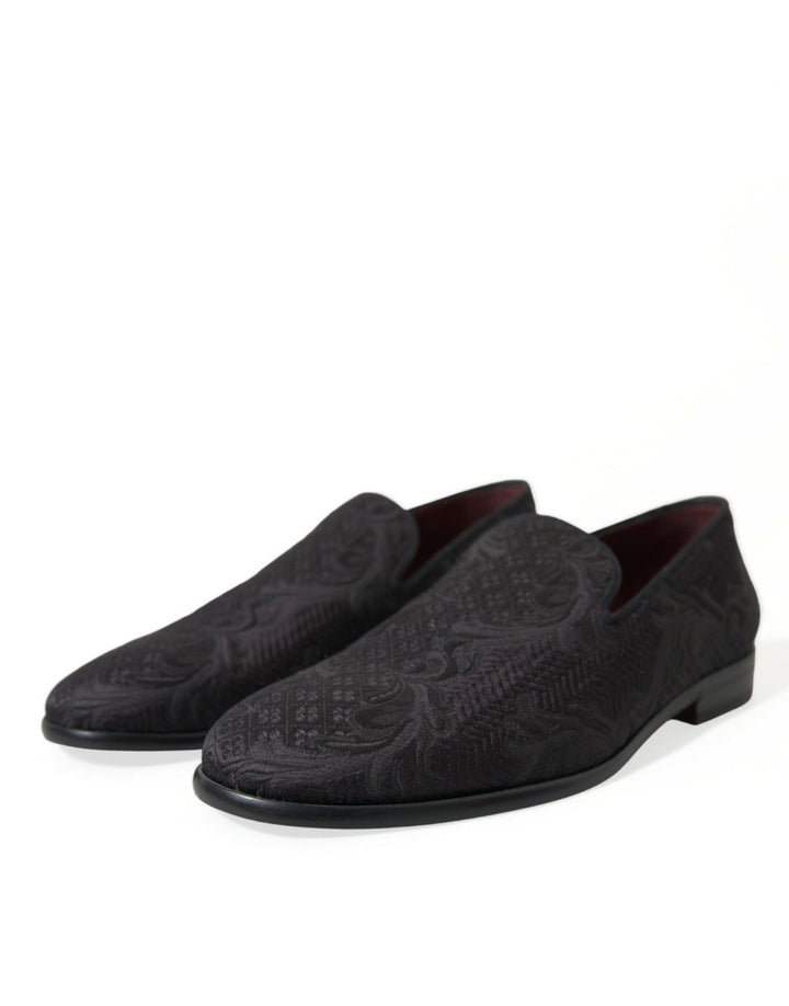 Men’s Dolce &amp; Gabbana Black Brocade Men Slip on Loafer Dress Shoes