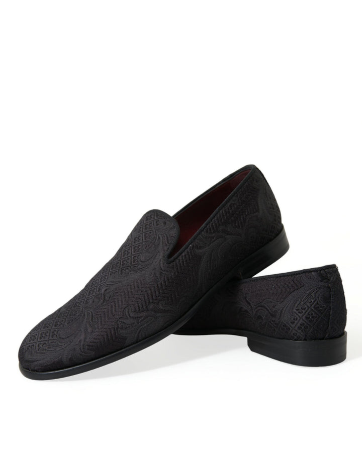 Men’s Dolce &amp; Gabbana Black Brocade Men Slip on Loafer Dress Shoes