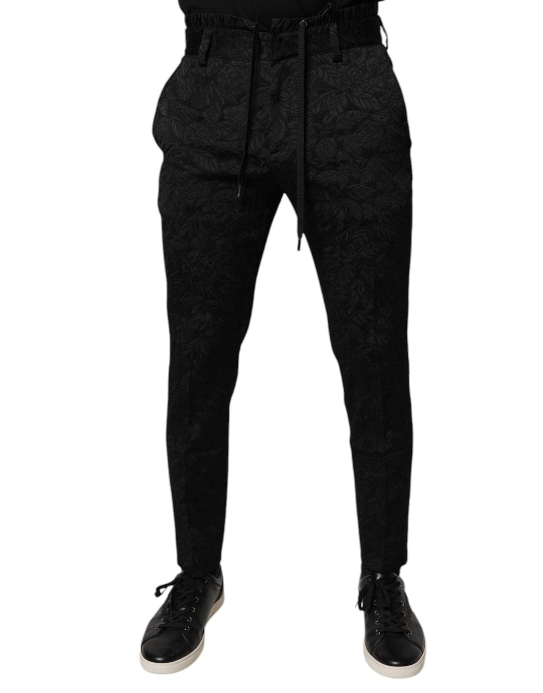 Men’s Dolce & Gabbana Black Brocade Polyester Skinny Dress Pants