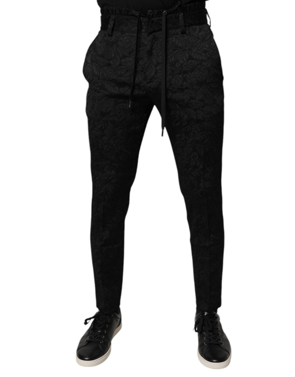 Men’s Dolce & Gabbana Black Brocade Polyester Skinny Dress Pants
