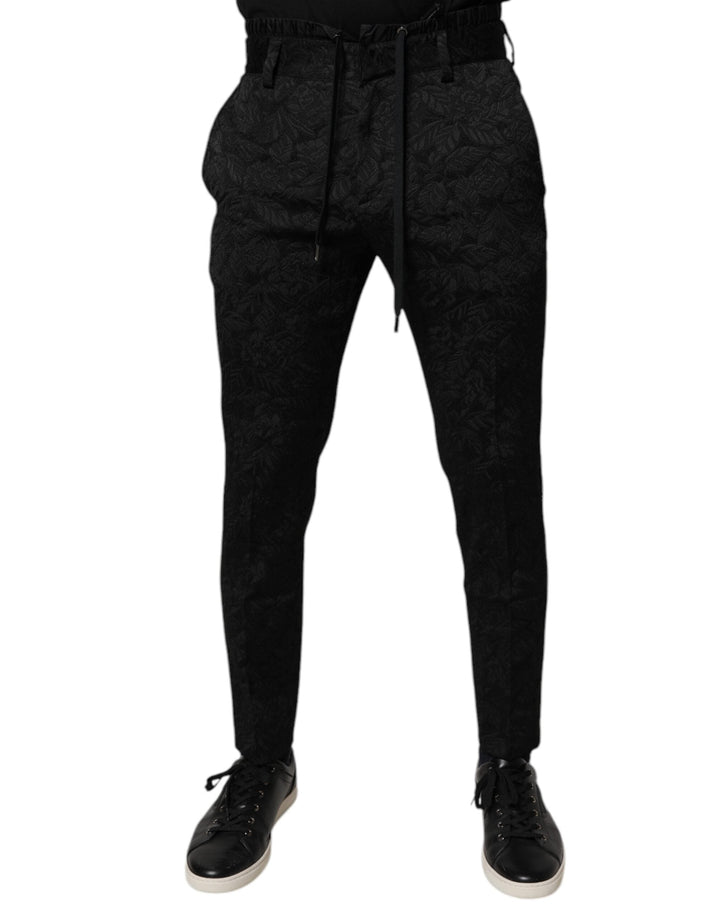 Men’s Dolce &amp; Gabbana Black Brocade Polyester Skinny Dress Pants