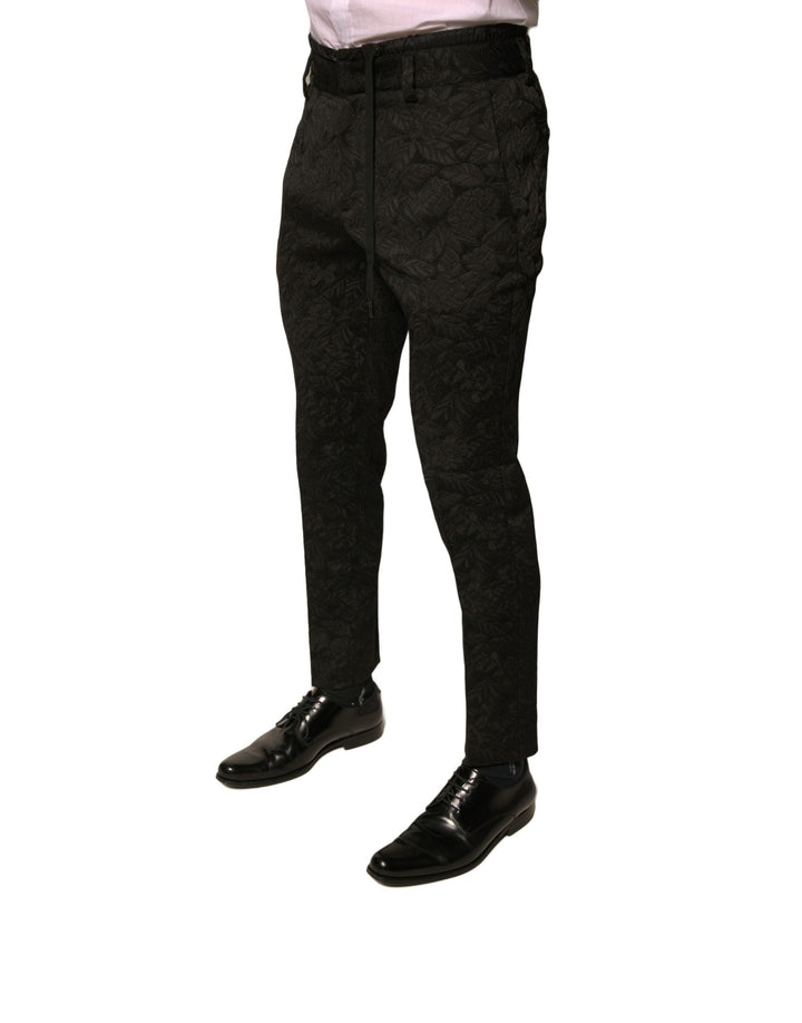 Men’s Dolce &amp; Gabbana Black Brocade Polyester Skinny Men Dress Pants