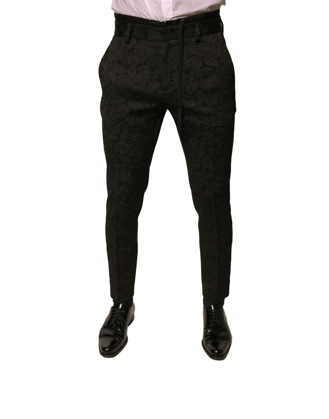 Men’s Dolce & Gabbana Black Brocade Polyester Skinny Men Dress Pants