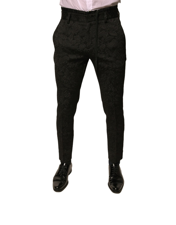 Men’s Dolce &amp; Gabbana Black Brocade Polyester Skinny Men Dress Pants