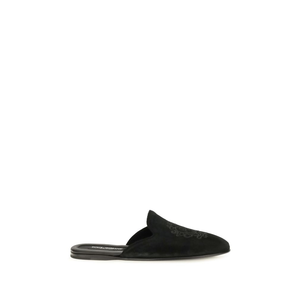 Men’s Dolce &amp; Gabbana Black Calf Leather Bos Taurus Mules