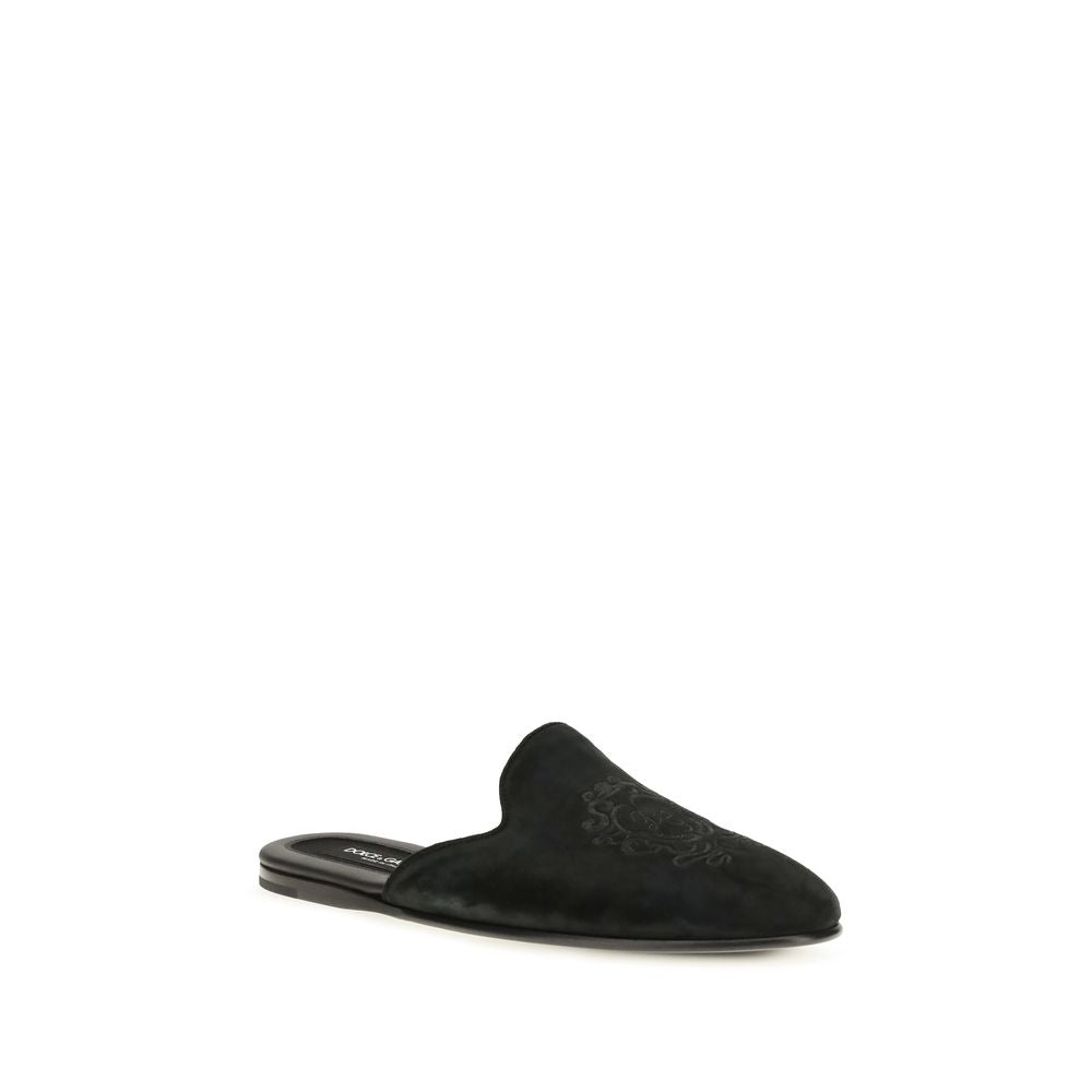 Men’s Dolce &amp; Gabbana Black Calf Leather Bos Taurus Mules