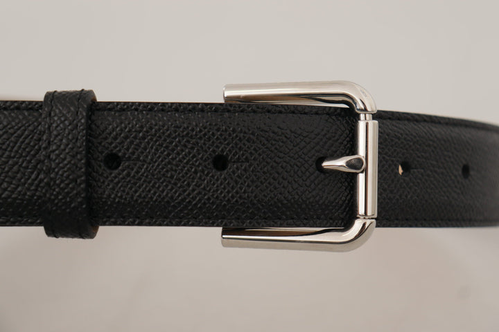 Dolce &amp; Gabbana Black Calf Leather Brown Backend Metal Buckle Belt