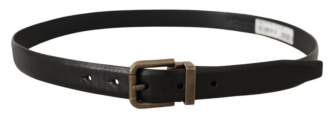 Dolce &amp; Gabbana Black Calf Leather Brushed Brass Box Buckle Belt
