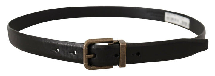 Dolce &amp; Gabbana Black Calf Leather Brushed Brass Box Buckle Belt