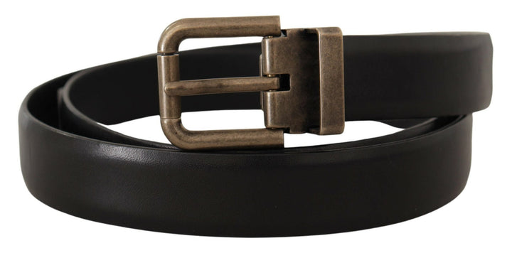 Dolce &amp; Gabbana Black Calf Leather Brushed Brass Box Buckle Belt