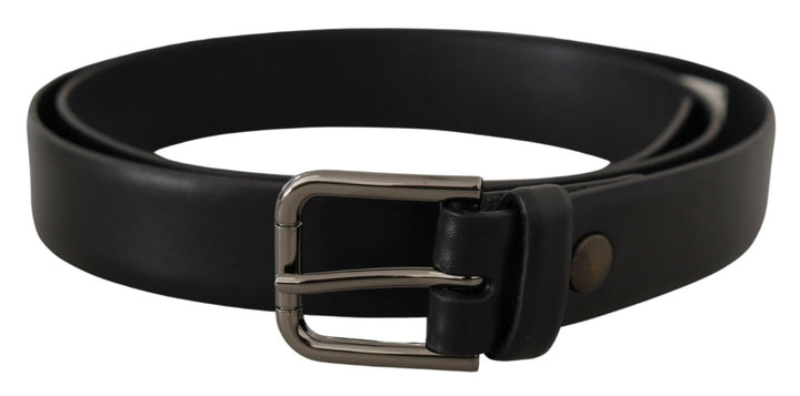 Dolce &amp; Gabbana Black Calf Leather Classic Logo Metal Buckle Belt