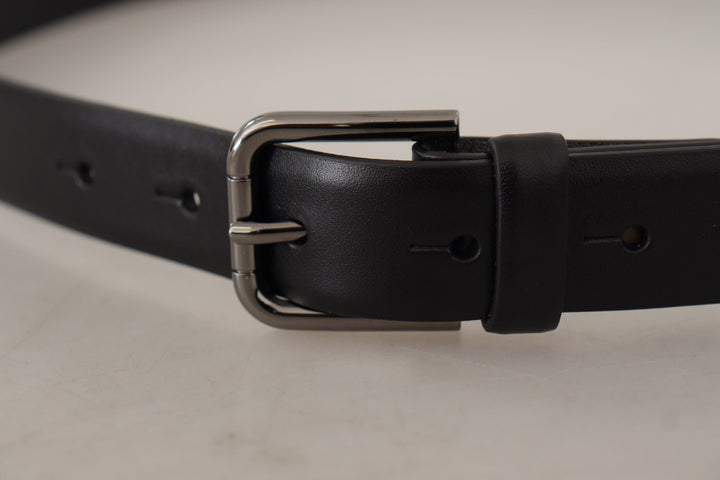 Dolce &amp; Gabbana Black Calf Leather Classic Logo Metal Buckle Belt