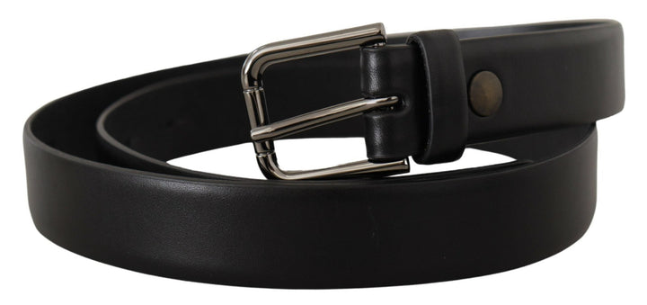 Dolce &amp; Gabbana Black Calf Leather Classic Logo Metal Buckle Belt